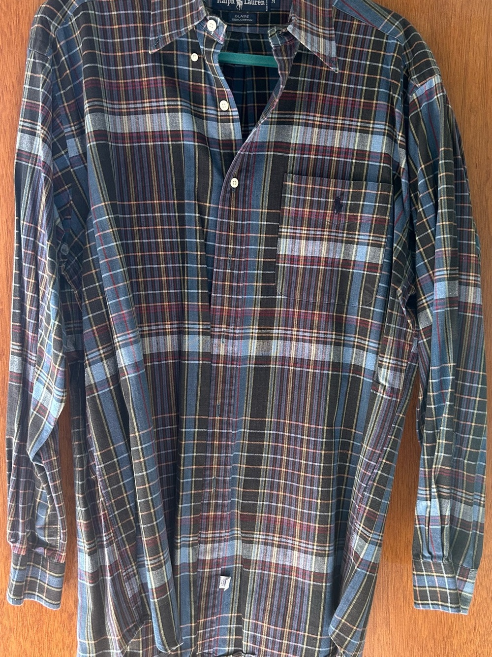 Ralph Lauren Blaire Men's Navy and Light Blue Plaid Button-Down Shirt Medium